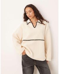 ASOS - Borg Fleece Pullover Sweat With Blanket Stitch Detail - Lyst