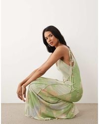 ASOS - Printed Floral Mesh Deep Scoop Exposed Seam Maxi Dress With Low Back - Lyst