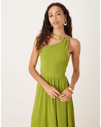 ASOS - Textured One Shoulder Cut Out Waist With Hardware Detail Maxi Dress - Lyst