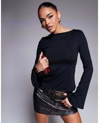 ASOS - Fluted Sleeve Slash Neck Top With Back Cut-out Detail - Lyst