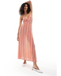 Mango - Vestito Midi A Righe Color Rosa E Con Spalline Sottili - Lyst