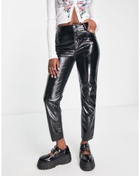 ONLY - Vinyl High Waisted Straight Leg Trousers - Lyst
