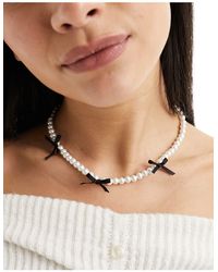 ASOS - Necklace With Faux Pearl And Black Bow Detail - Lyst