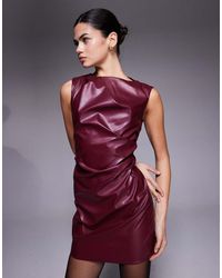 ASOS - Sleeveless Ruched Leather Look Mini Dress - Lyst