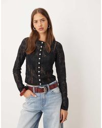Free People - Jae Knit Long Sleeve Button Up Top - Lyst