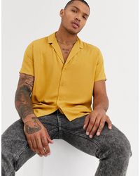 ASOS Relaxed Fit Viscose Shirt With Low Revere Collar-yellow