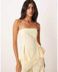 ASOS - Top Amarillo Pastel Con Cintura Entallada Y Escote Palabra De Honor De Mezcla De Lino De (Parte De Un Conjunto) - Lyst