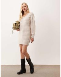Miss Selfridge - Chunky Rib V Neck Slouchy Mini Dress - Lyst