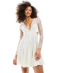 ASOS - Satin Cut Out Waist Mini Dress With Lace Detail - Lyst