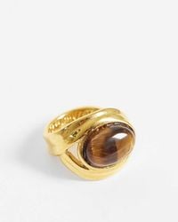 ASOS - Stainless Steel Ring With Real Tigers Eye Stone Set - Lyst