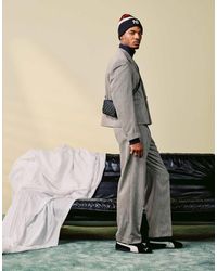 ASOS - Pantalones De Traje De Pernera Ancha De Tejido Texturizado De Espiga De -Beis Neutro - Lyst