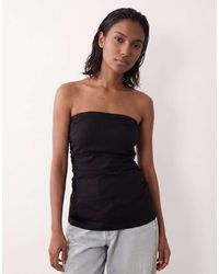 ASOS - Ruched Side Linen Mix Bandeau Top - Lyst
