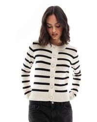 Brave Soul - Crew Neck Stripe Jersey Knitted Cardigan With Buttons - Lyst