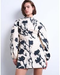 TOPSHOP - Balloon Sleeve Cinch Waist Mini Dress - Lyst