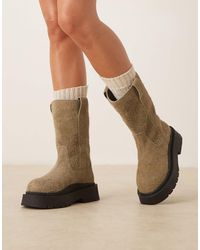 ASOS - Coast - bottes à enfiler en daim brossé avec semelle chunky - olive - Lyst