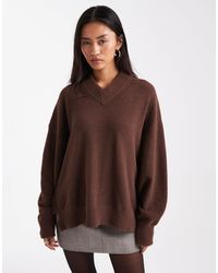 ASOS - Oversized Super Soft V Neck Jumper - Lyst