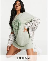Missguided Oversized T-shirt Dress With Sports Logo - Green