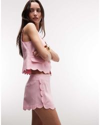 River Island - Linen Blend Scallop Short Co-Ord - Lyst