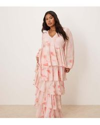 Pretty Lavish Curve - Long Sleeve Ruffle Maxi Dress - Lyst