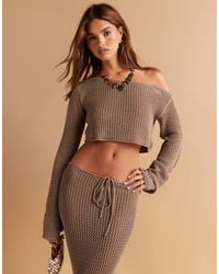 Aria Cove - Crochet Knitted Off Shoulder Cropped Beach Top Co-ord - Lyst