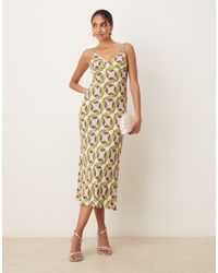 Mango - V-neck Retro Geometric Print Straight Fit Maxi Dress - Lyst