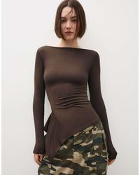 Bershka - Long Sleeve Asymmetric Gathered T-shirt - Lyst