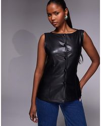 ASOS - Mouwloze Top Van Pu Met Knoopsluiting - Lyst