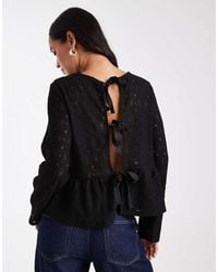 Object - Jersey Lace Peplum Hem Top With Bow Tie Back Detail - Lyst