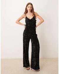 Vila - Tuta Jumpsuit Senza Maniche Nera Con Paillettes E Scollo A V - Lyst