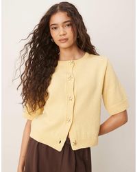 ASOS - Knitted Half Sleeve Cardigan With Shell Buttons - Lyst