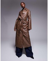 The Frolic - Exclusive Leather Look Button Through Belted Maxi Coat - Lyst
