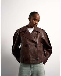 TOPSHOP - Faux Leather Ovoid Sleeve Short Trench - Lyst