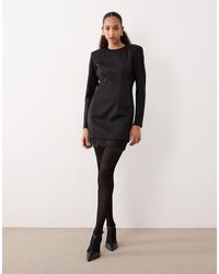 Mango - Long Sleeve Mini Dress With Lace Hem - Lyst