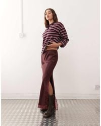 Reclaimed Vintage - Satin Midi Skirt With Lace Trim - Lyst