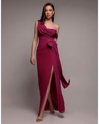Goddiva - One Shoulder Cowl With Bow Detail Maxi Dress - Lyst