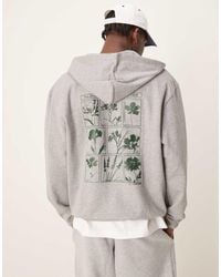 ASOS - Sudadera Gris Jaspeado Con Capucha Y Estampado En El Pecho Y La Espalda De - Lyst