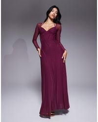 ASOS - Robe longue en tulle à manches longues et coutures apparentes - prune foncé - Lyst