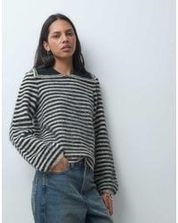 Pieces - Slouchy Fluffy Knit Jumper With Collar - Lyst
