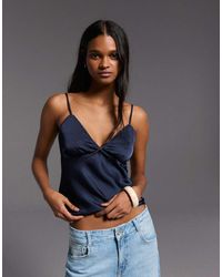 Bershka - Lace Trim Sateen Top - Lyst