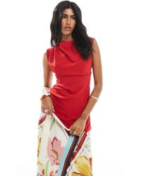ASOS - Top Drappeggiato Con Scollo Ad Anello E Schiena Scoperta Con Dettaglio Allacciato - Lyst