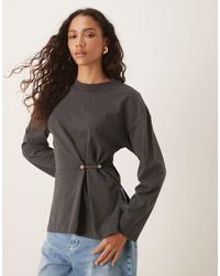 ASOS - Oversized Long Sleeve Top With Cinched Waist Hardware Detail - Lyst