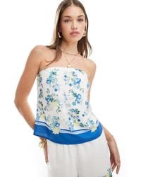 Abercrombie & Fitch - Top Blanco Tipo Pañuelo Con Estampado Floral Y Ribetes De Satén De (Parte De Un Conjunto) - Lyst