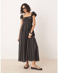 ASOS - – gestreiftes midikleid mit eckigem ausschnitt und geraffter taille mit tunnelzug - Lyst
