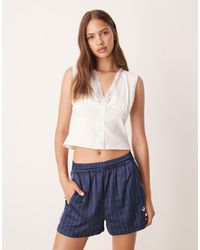 ASOS - Milkmaid Plunge Button Detail Top With Lace Trim - Lyst