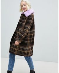 Monki Cappotto marrone a quadri con colletto