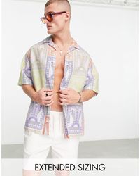 ASOS - – kastiges oversize-hemd aus leinen-mix mit reverskragen und postkarten-print - Lyst