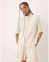 Vila - Boxy 1/4 Zip Waffle Top Co-Ord With Faux Pearl Zip Detail - Lyst