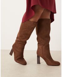 ASOS - Curve Carly Block Heel Pull On Knee Boots - Lyst