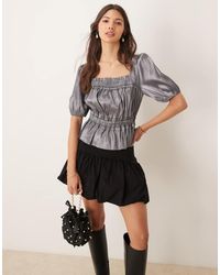 ASOS - Blouse Van Tafzijde Met Elastische Taille En Pofmouwen - Lyst