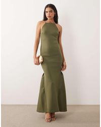 ASOS - High Neck Fishtail Maxi Dress With Open Back - Lyst